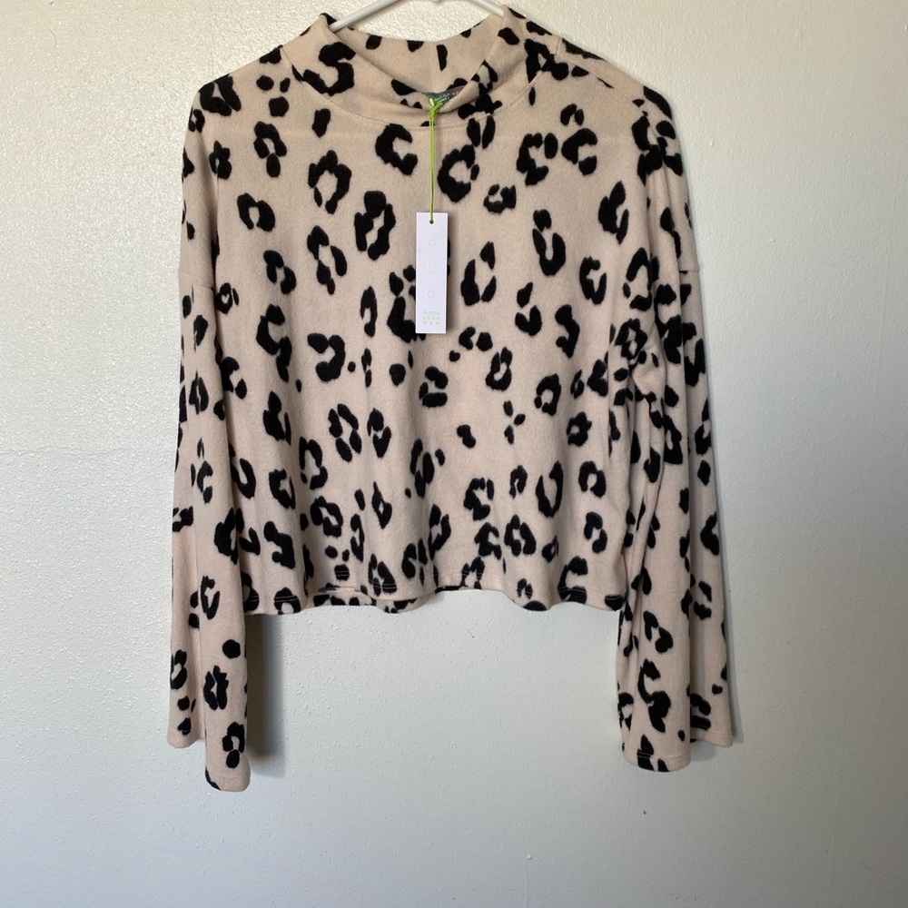 🔥NWT $39 Good Luck Gem long sleeve pink cheetah print top SOFT womens Small